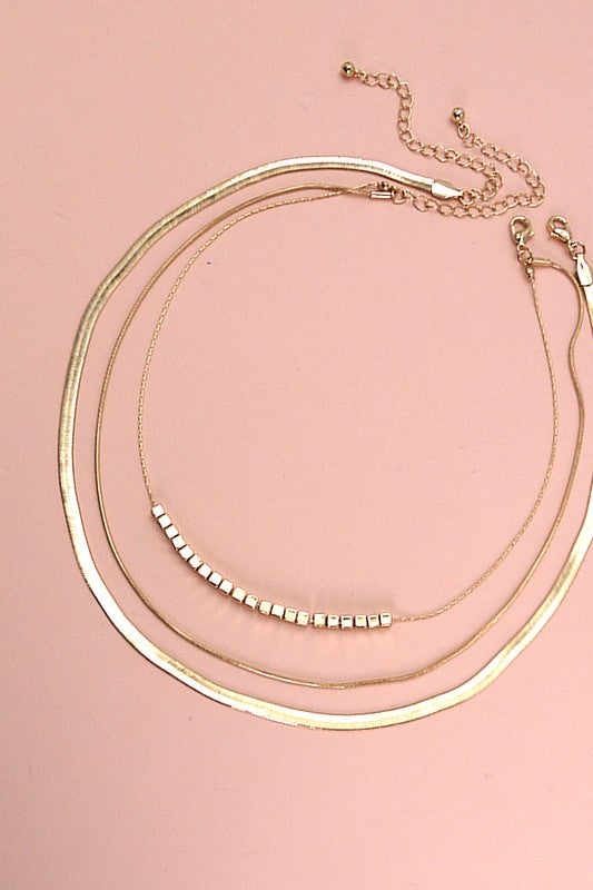 Chain and Herringbone Chain Triple Layer Necklace