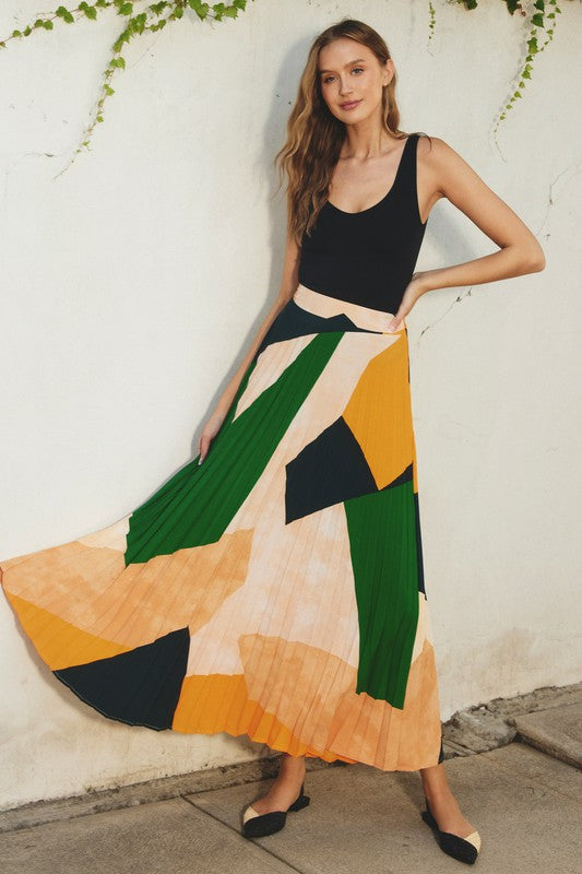 The Eureka Geometric Print Pleated Maxi Skirt