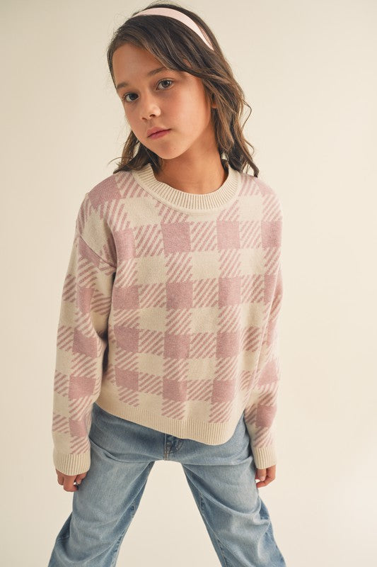 The Girls Pink and Ivory Checked Sweater