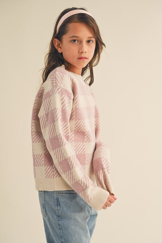 The Girls Pink and Ivory Checked Sweater