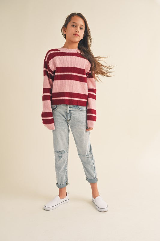 The Girls Pink and Red Striped Sweater