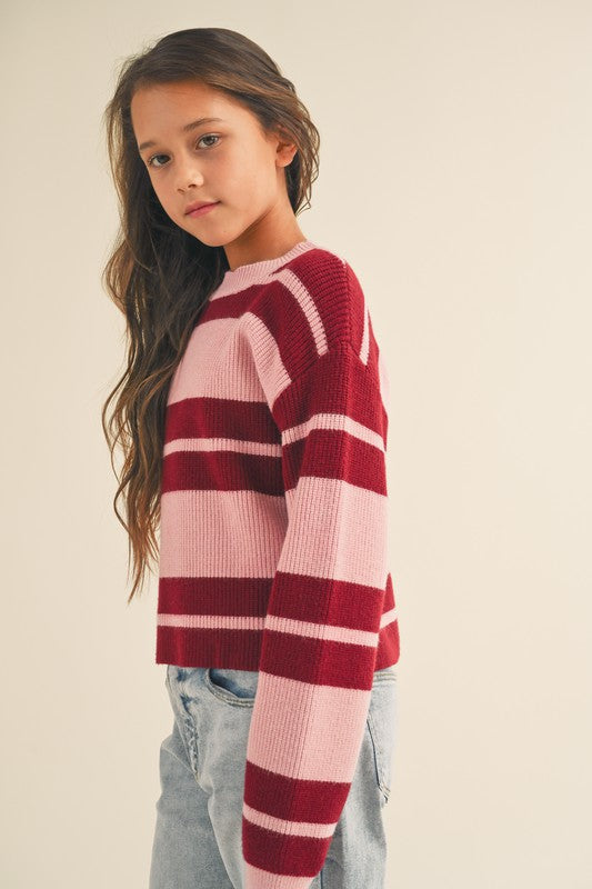 The Girls Pink and Red Striped Sweater