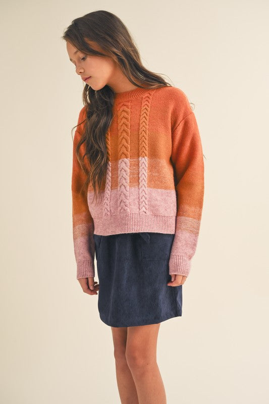 The Girls Pink and Rust Color Block Sweater