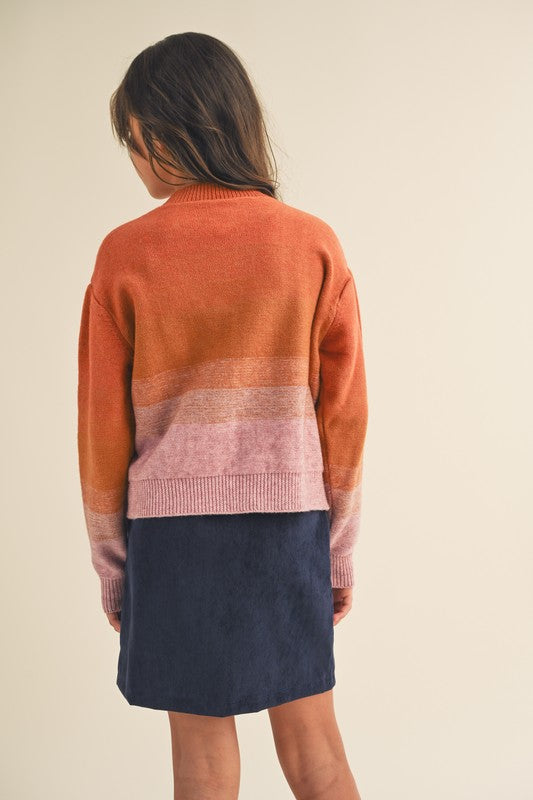 The Girls Pink and Rust Color Block Sweater
