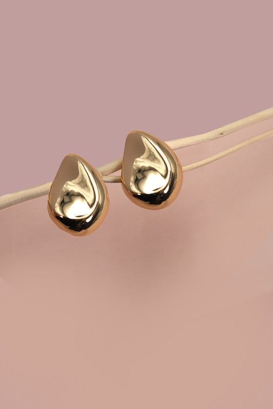 Gold Flat Tear Drop Stud Earrings