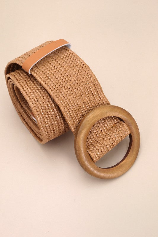 The O Wooden Buckle Woven Stretch Belt