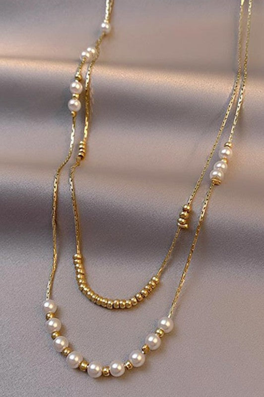 Pearl and Gold Bead Layered Necklace