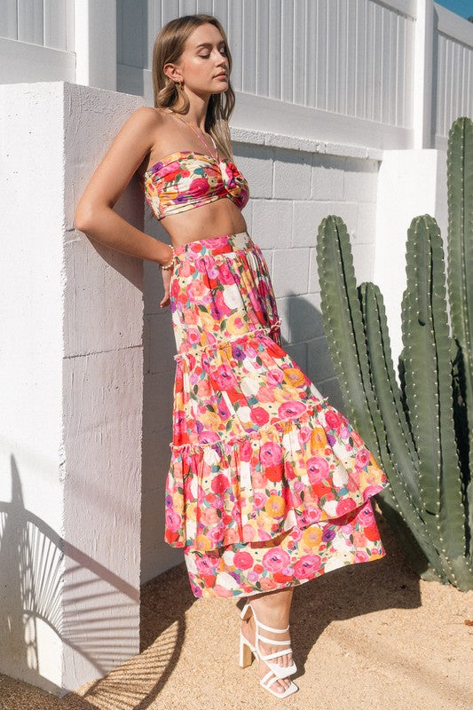 The Take Me Away Floral Print Maxi Skirt