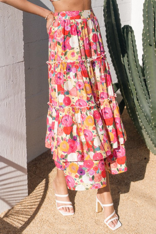 The Take Me Away Floral Print Maxi Skirt