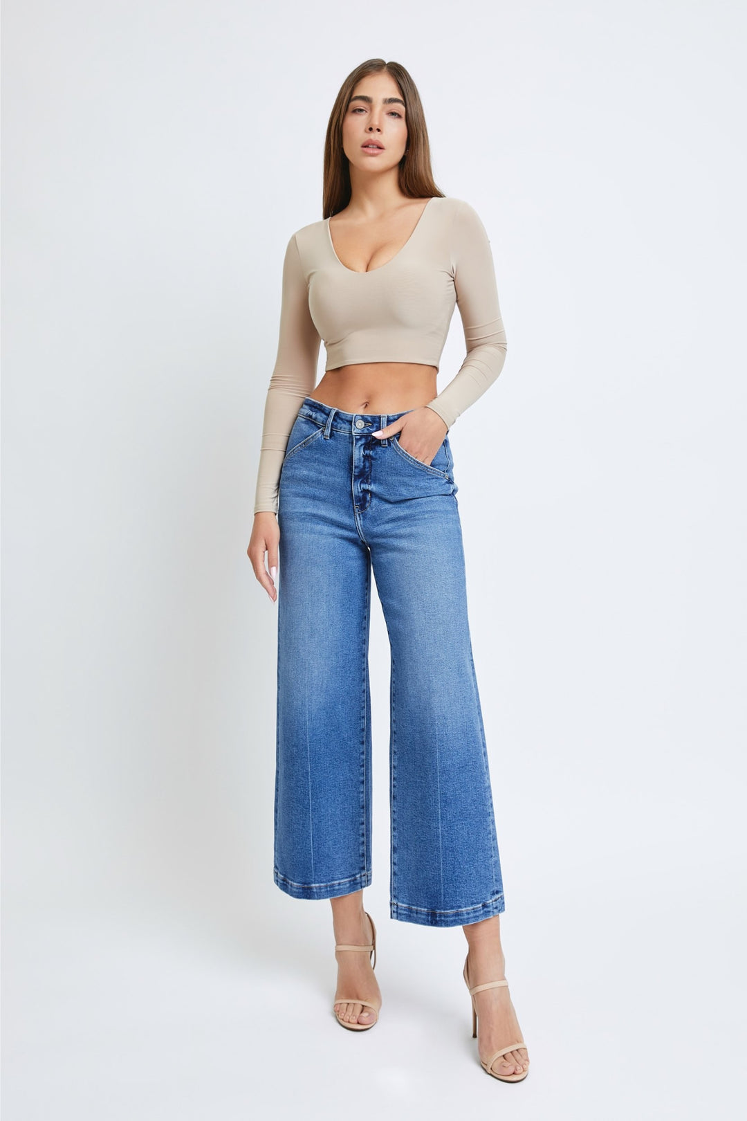 The Talk To Me Dark Clean Cropped Wide Leg Trouser