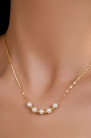 Gold Faux Pearl Bead Necklace