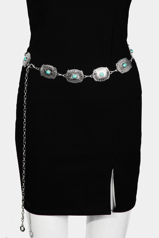 The Turquoise Studded Oval Chain Belt