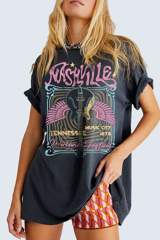 The Nashville Mineral Black Oversized Graphic Tee