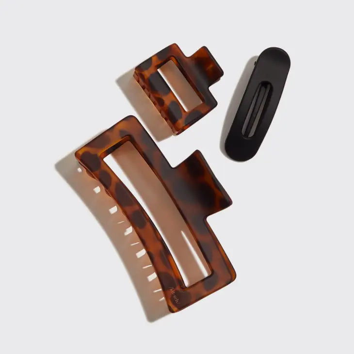 Open Rectangle Tortoiseshell 3-Piece Claw Clip Set by Kitsch