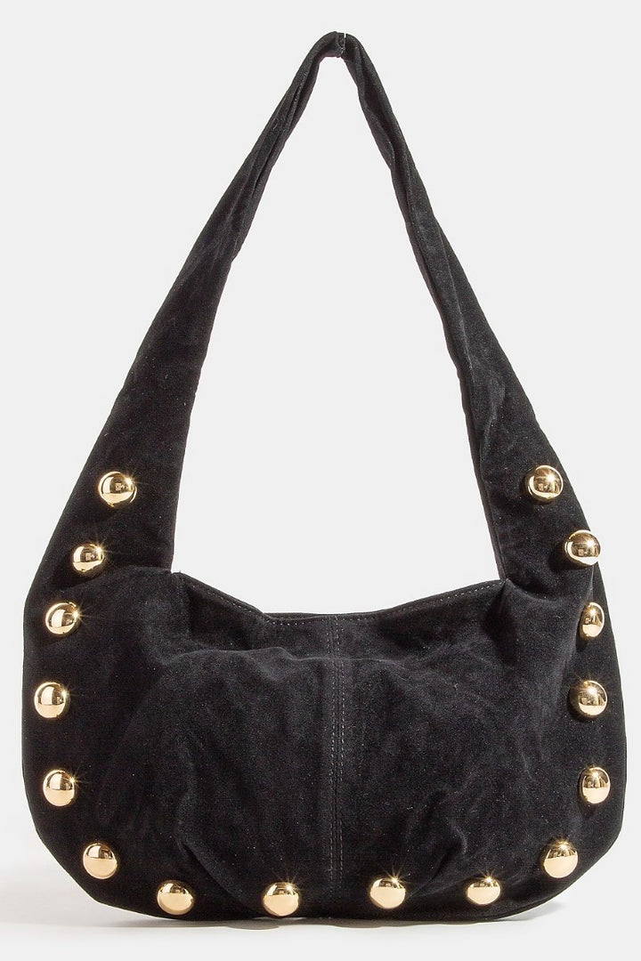 The Tell Me About It Studded Suede Shoulder Bag