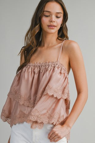 The Rosie Lace Trim Tiered Cami Top