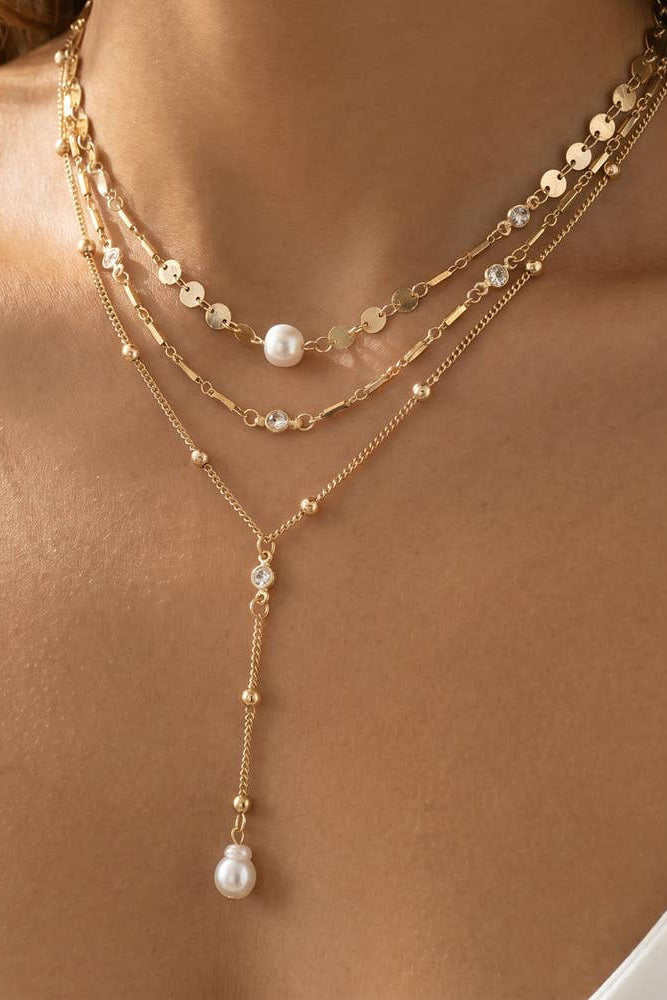 The Gold Layered Pearl Cz Lariat Drop Necklace