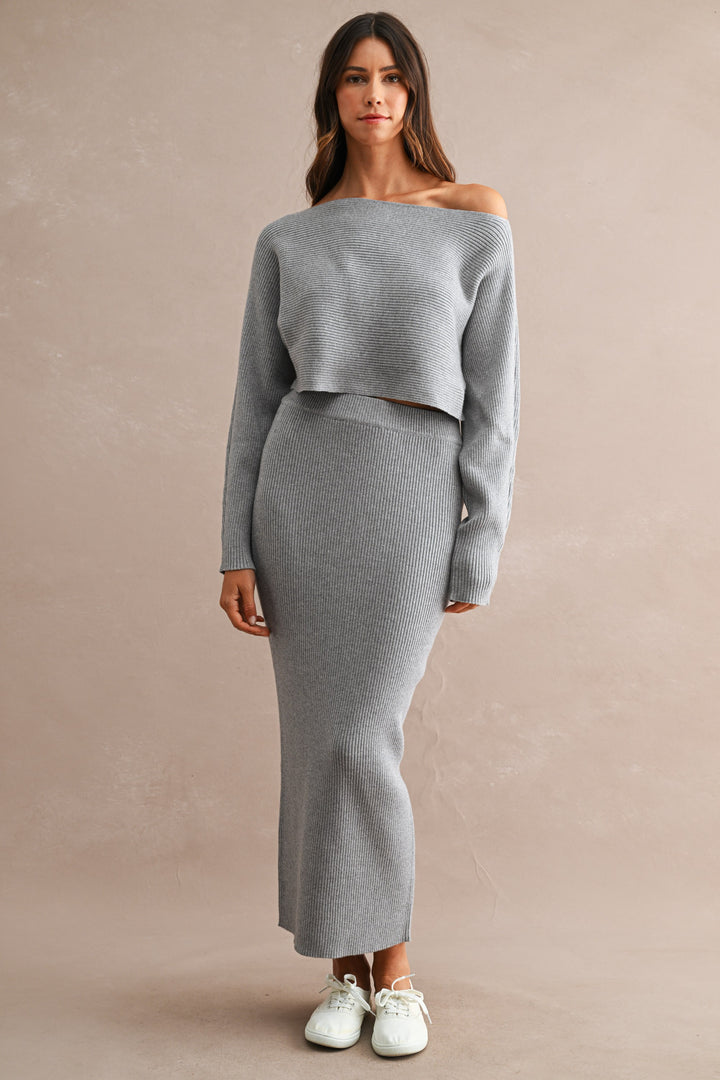 The Home Town Crop Knit Sweater and Midi Skirt Set