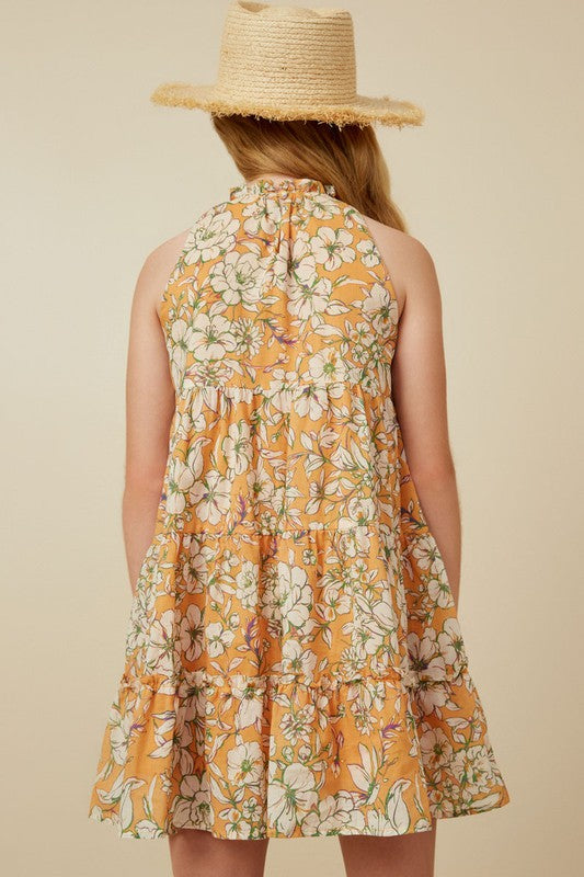 The Bloom Baby Girls Orange Floral Print Tank Dress