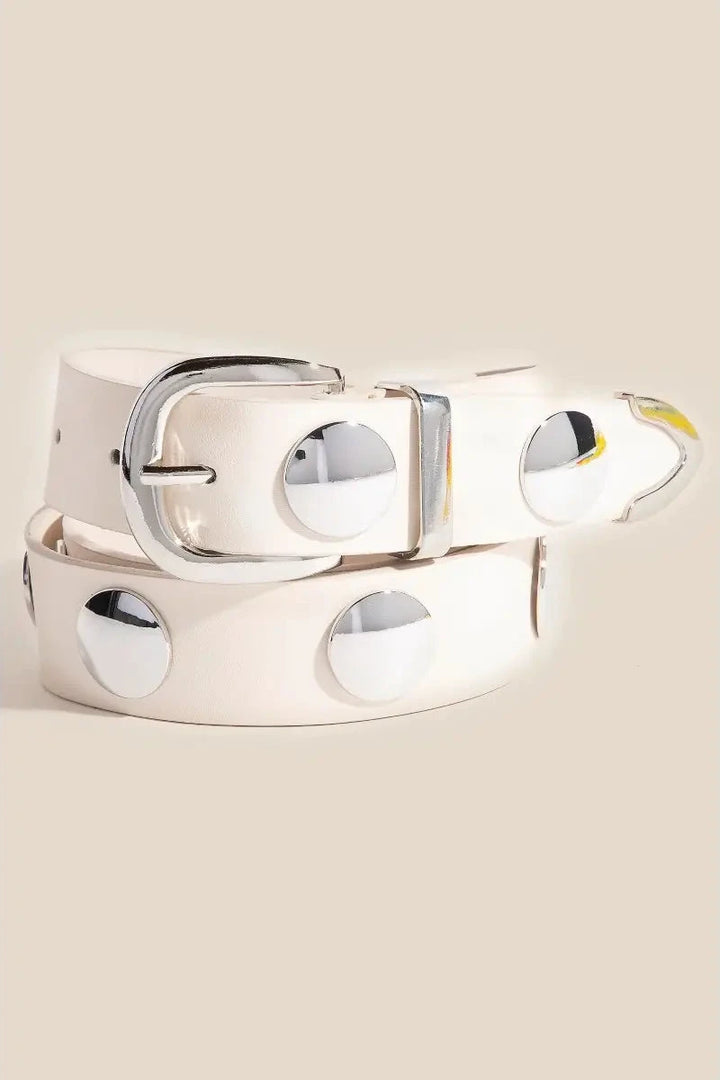 The Metallic Disc Studded Faux Leather Belt