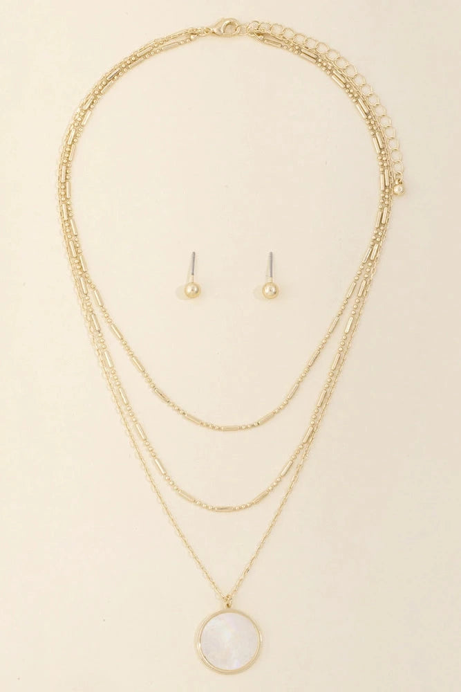 The Triple Layer Mother of Pearl Disc Necklace Set