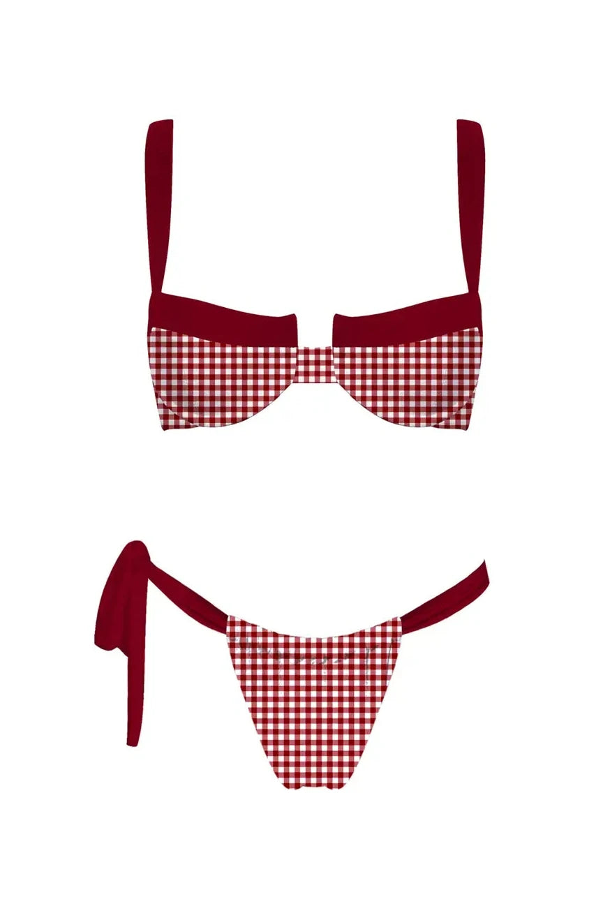 The Parker Red Gingham Bikini Top