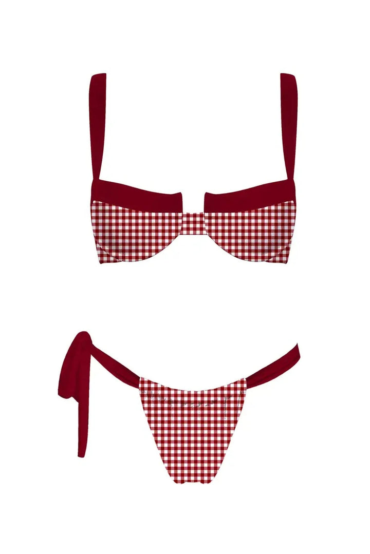 The Parker Red Gingham Bikini Top