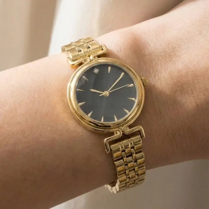 Wide 5-Link Polished Metallic Band Bangle Watch