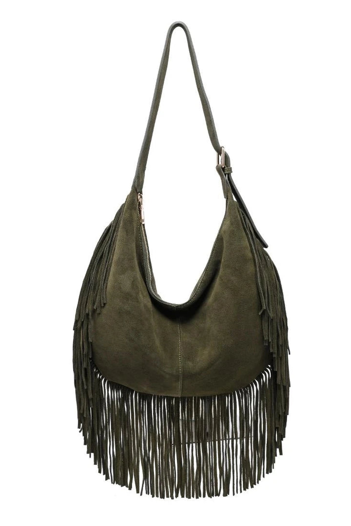 The Reba Olive Fringe Bag