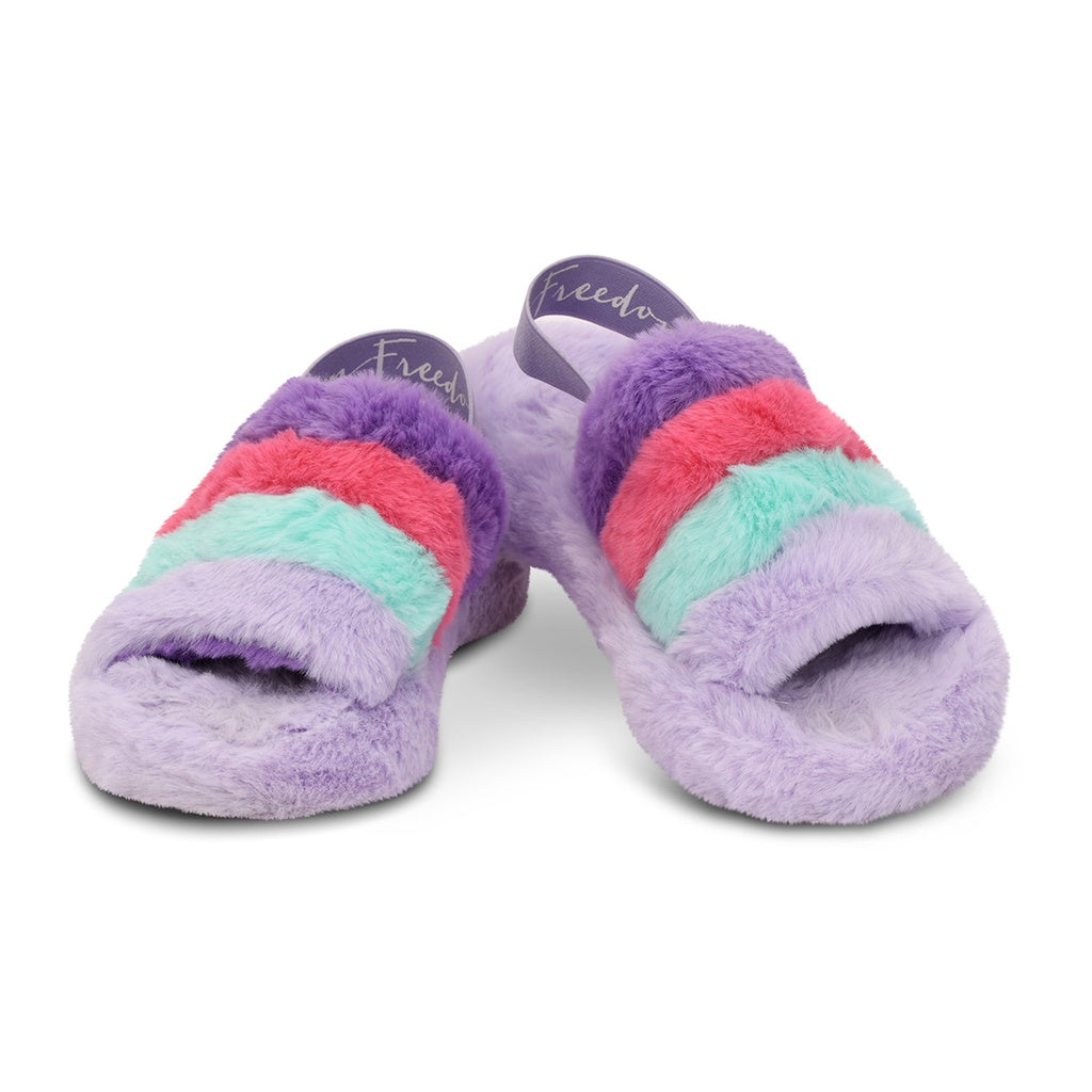 The Girls Purple, Pink, & Blue Fuzzy Slippers