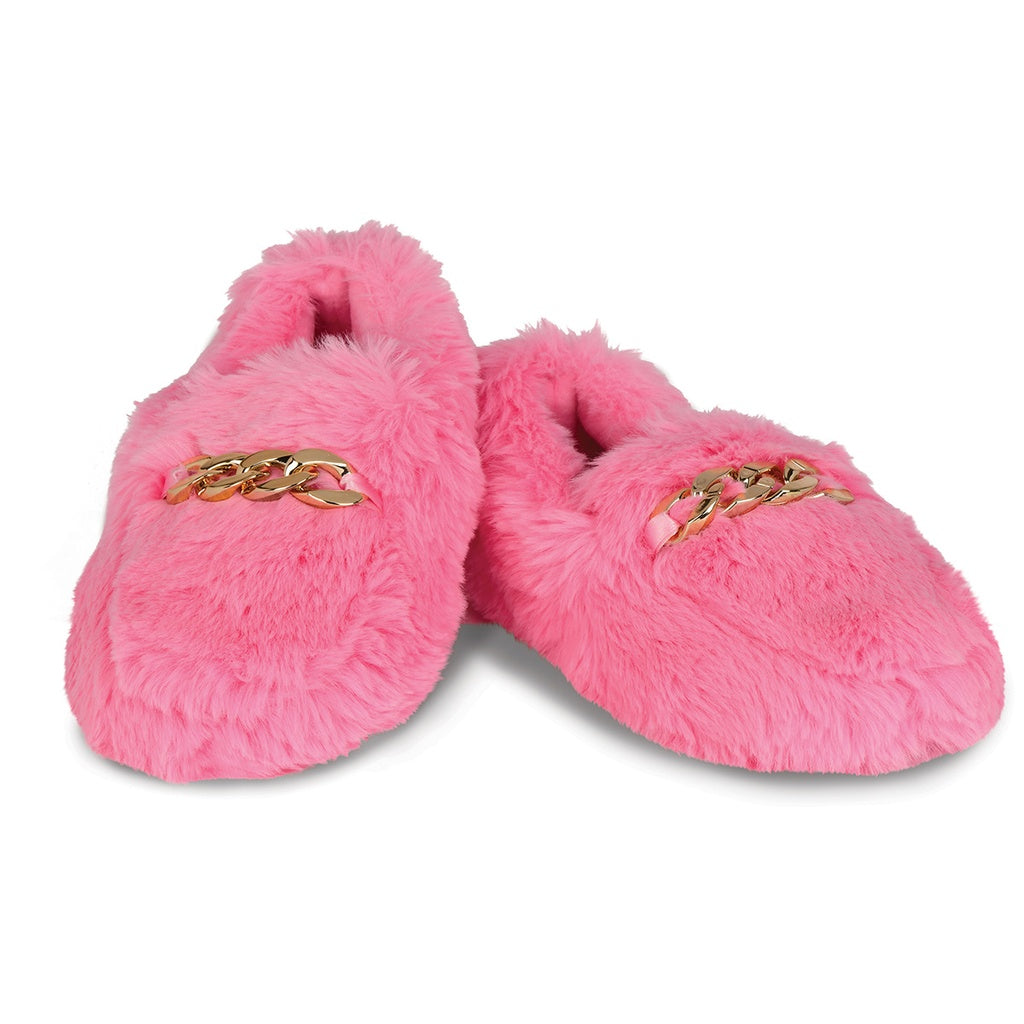 The Girls Pink Furry Loafer Slippers