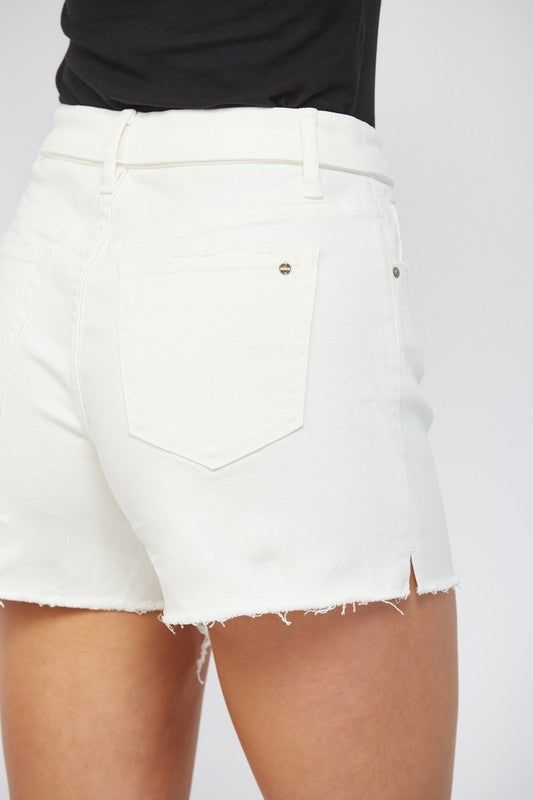 The Rhea White Fold Over Denim Shorts