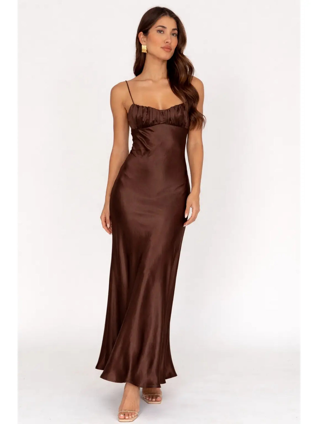 The Rich Chocolate Satin Maxi Dress