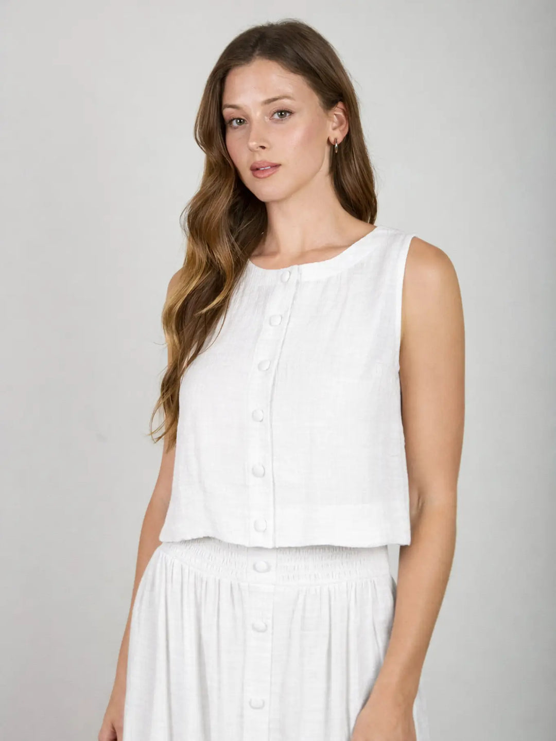 The Weekend Recap Button Front Sleeveless Top