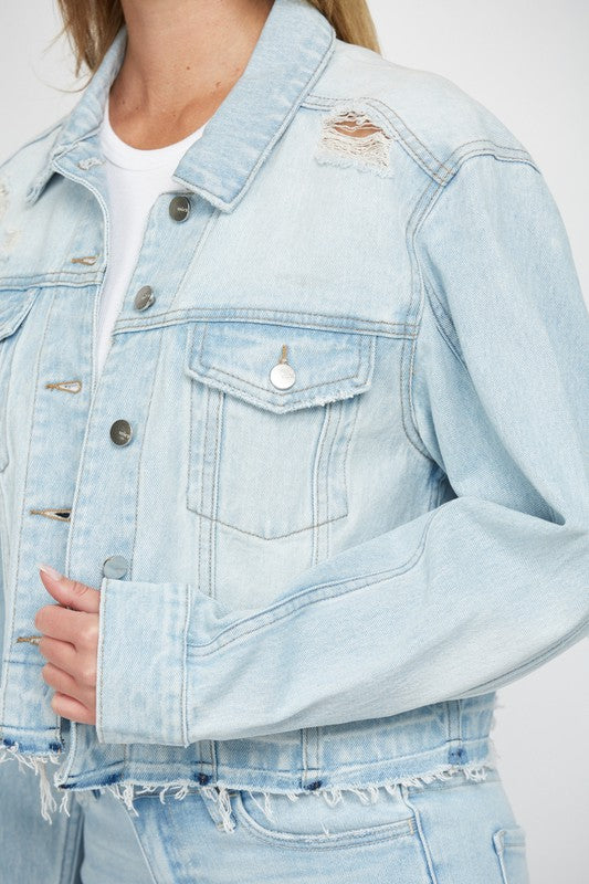 The He's Mine Cropped Boyfriend Light Denim Jacket