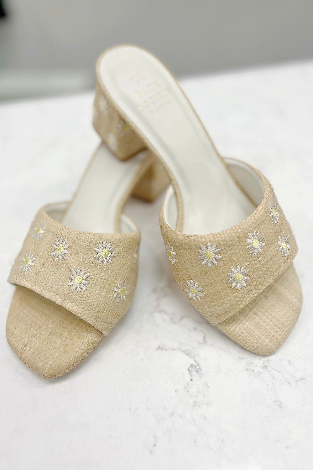 The Olive Floral Embroidered Wheat Heels