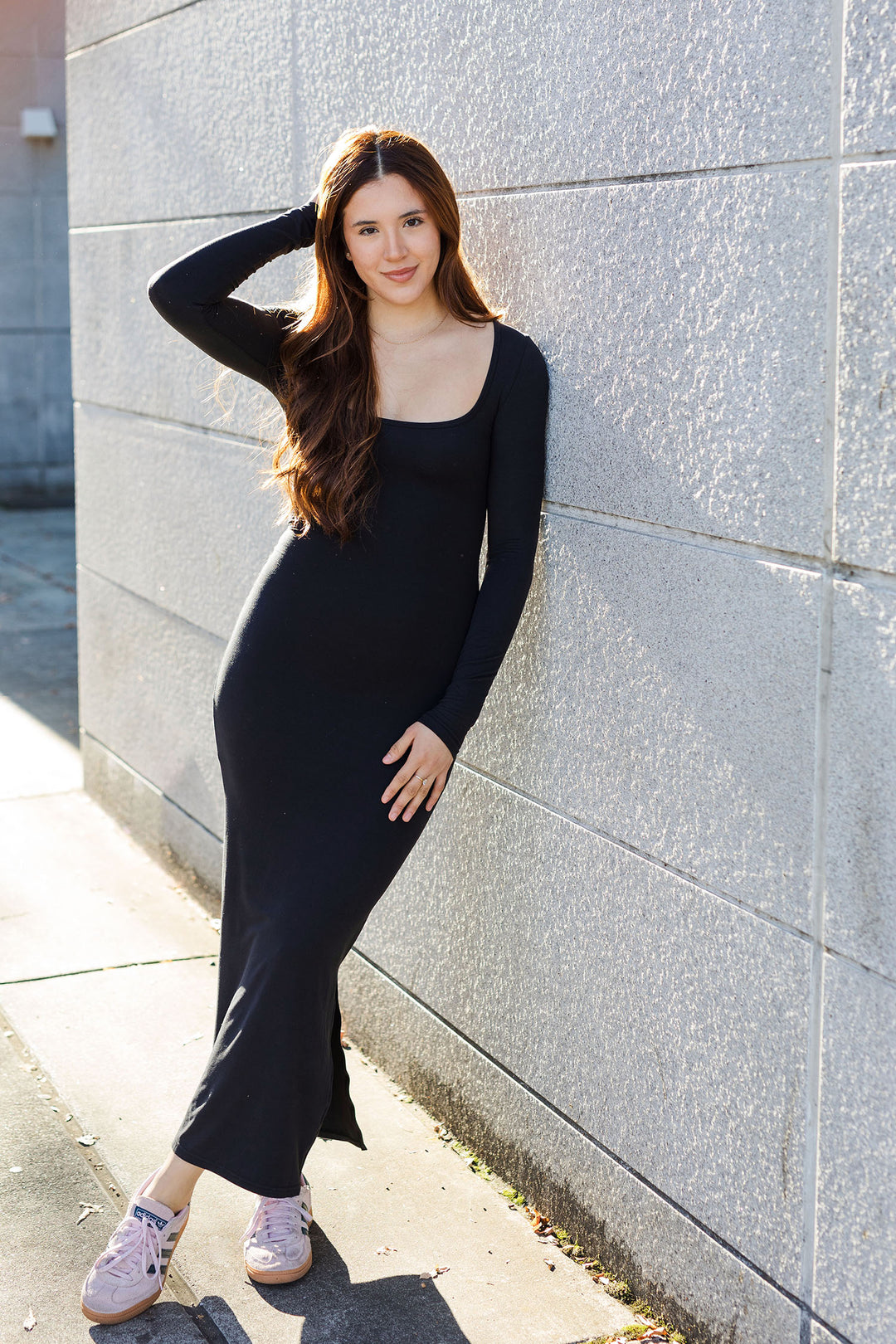 The Everyone's A Fan Long Sleeve Soft Bodycon Maxi Dress