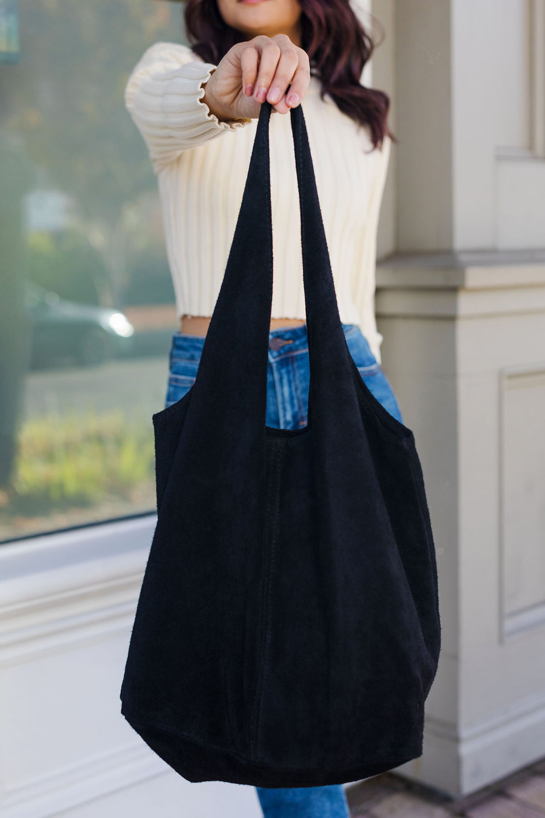 blue gianna leather backpack The Gianna Suede Leather Shoulder Bag – Shoppe Twelve
