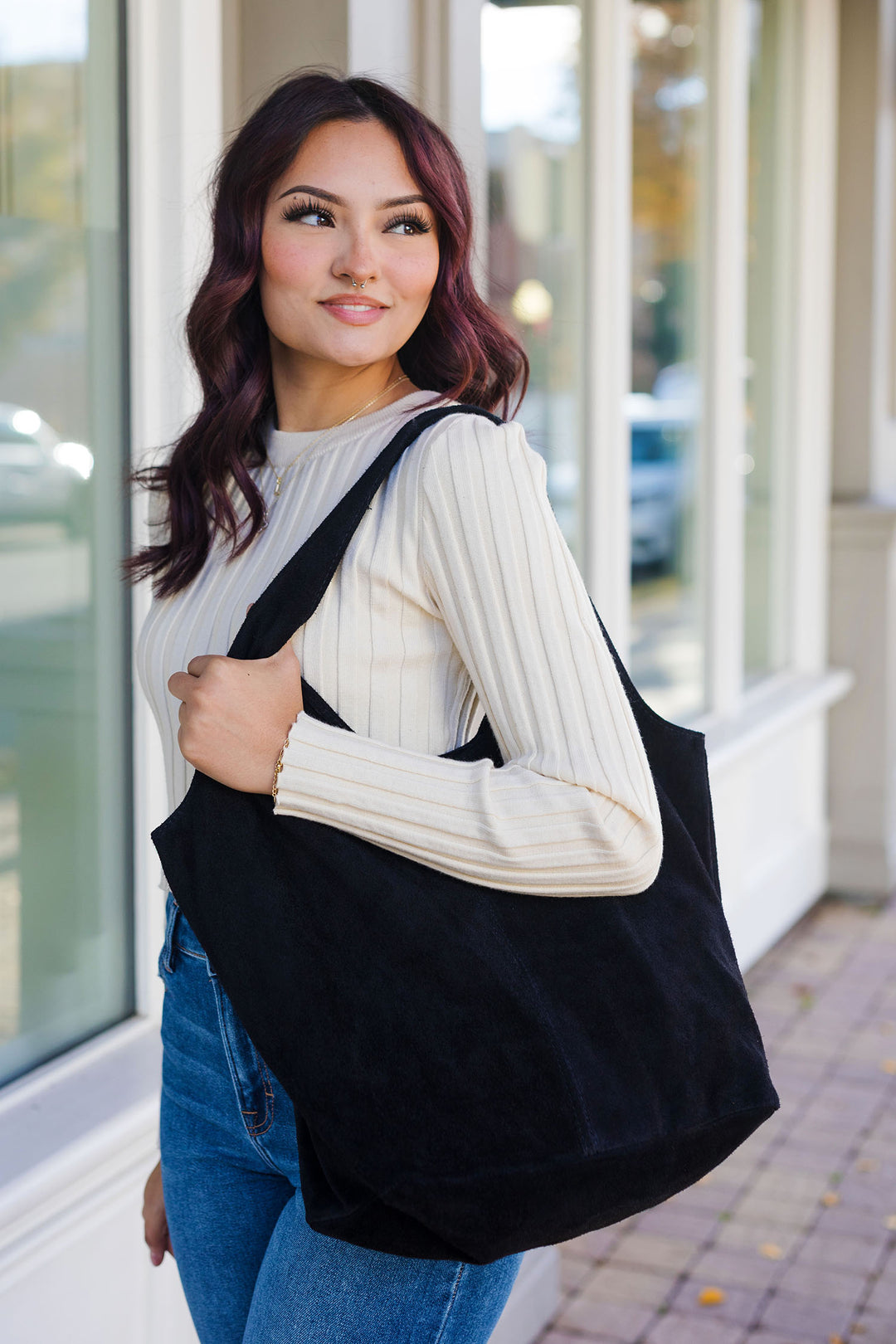 blue gianna leather backpack The Gianna Suede Leather Shoulder Bag – Shoppe Twelve
