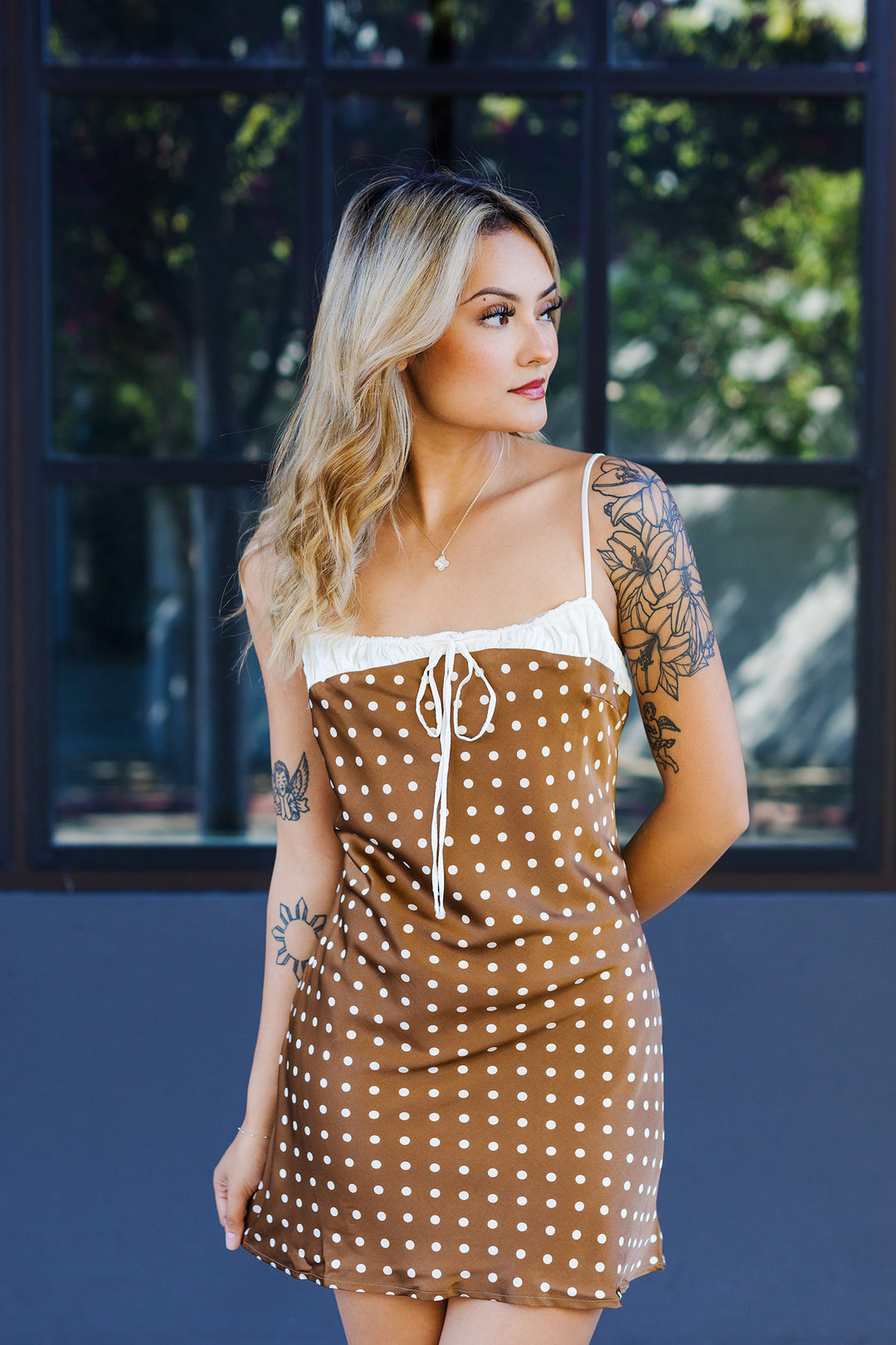The In My Feels Brown Polka Dot Mini Dress The In My Feels Brown Polka Dot Mini Dress