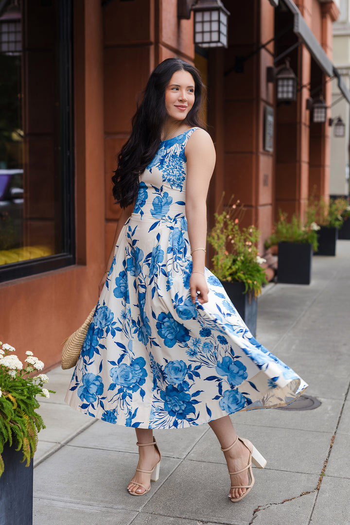 The Something Blue Sleeveless Floral Print Dress