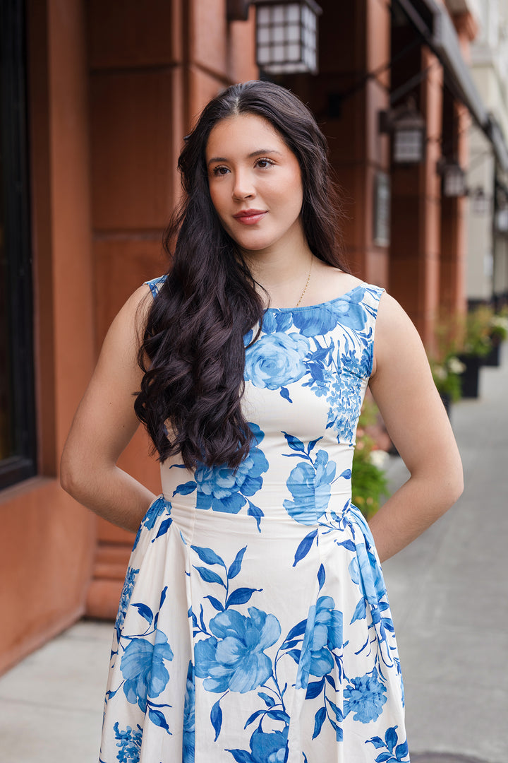 The Something Blue Sleeveless Floral Print Dress