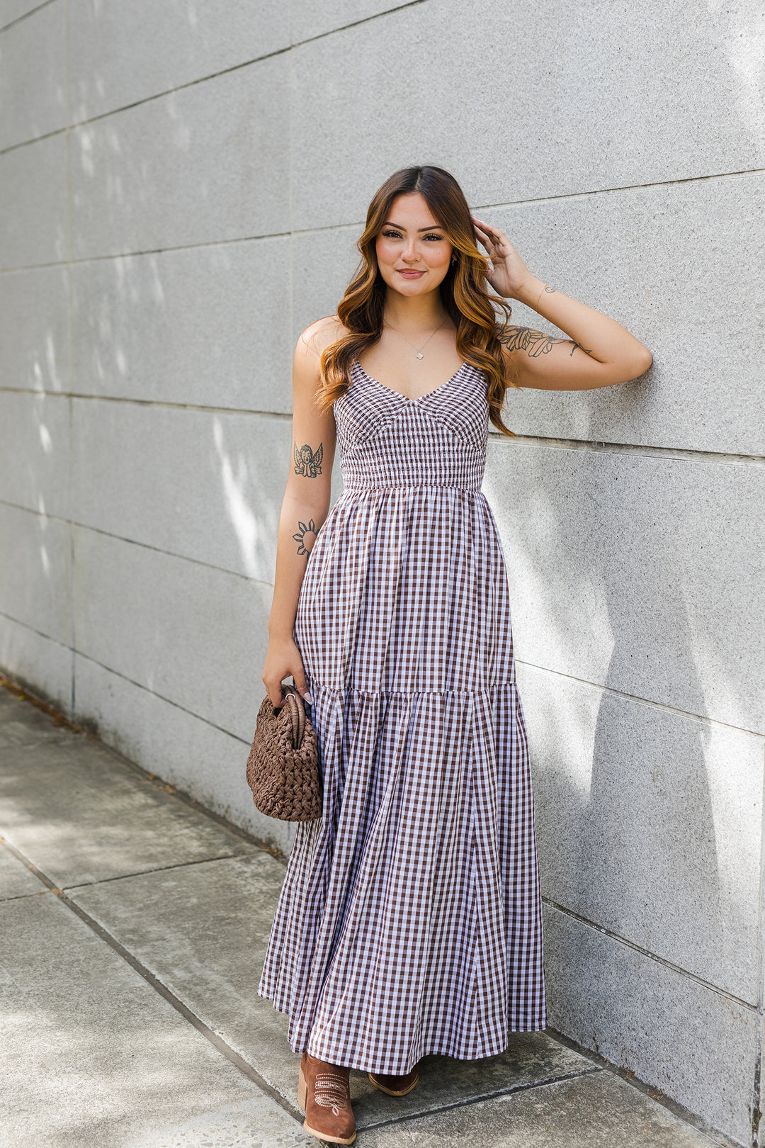 The Feeling Like Sunshine Brown Gingham Maxi Dress The Feeling Like Sunshine Brown Gingham Maxi Dress