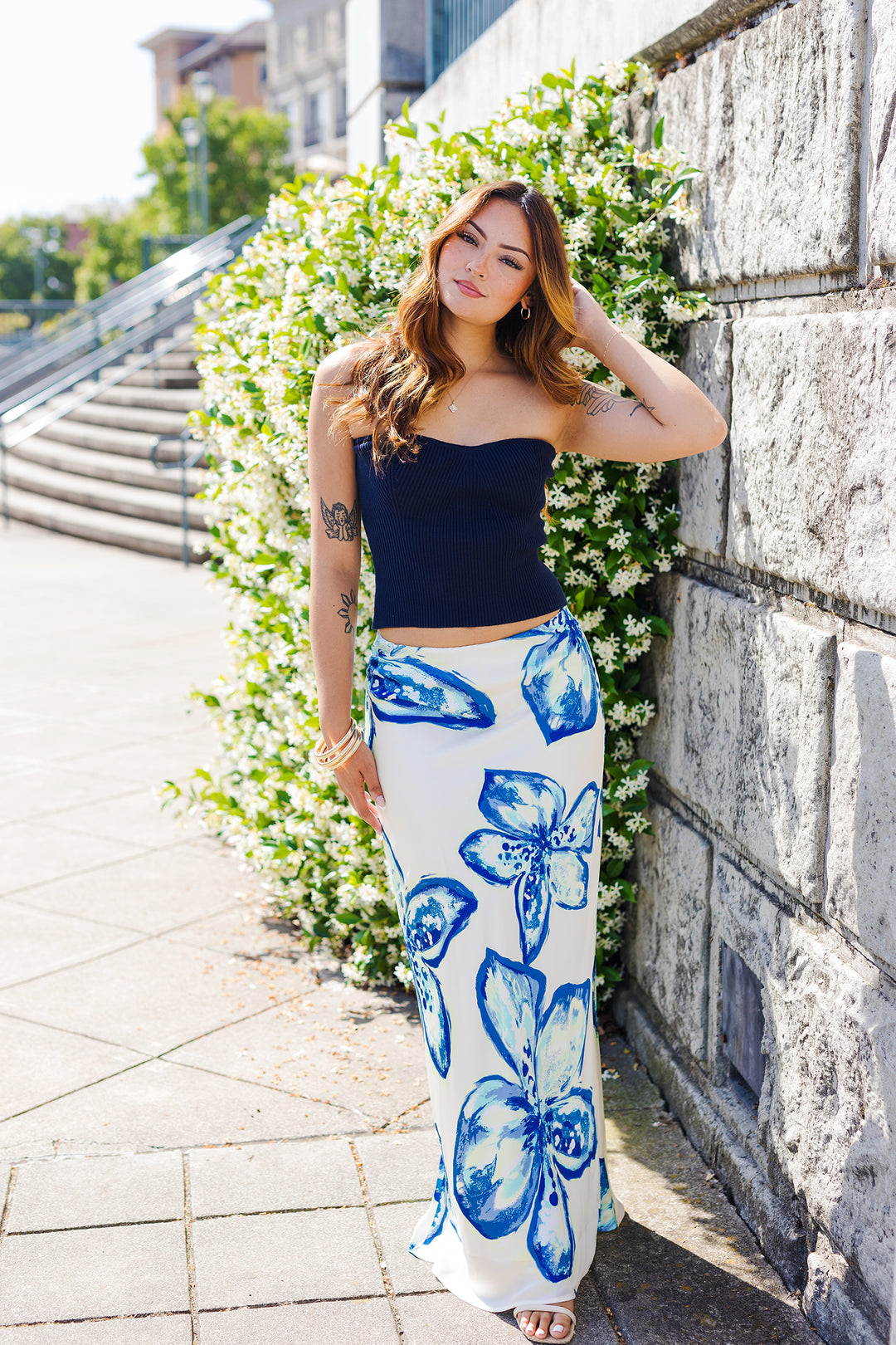 The Sunset Bloom Floral Print Maxi Skirt