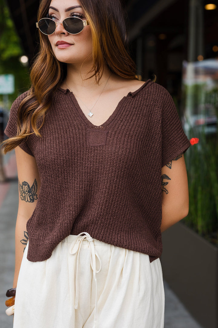 The Ella Split Neck Sleeveless Sweater
