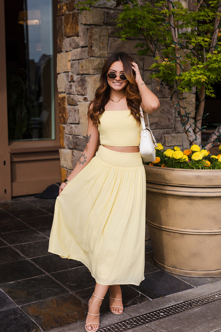 The Keep It Mellow Yellow Midi Two Piece Set