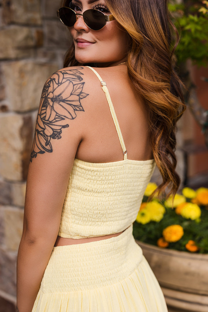 The Keep It Mellow Yellow Midi Two Piece Set