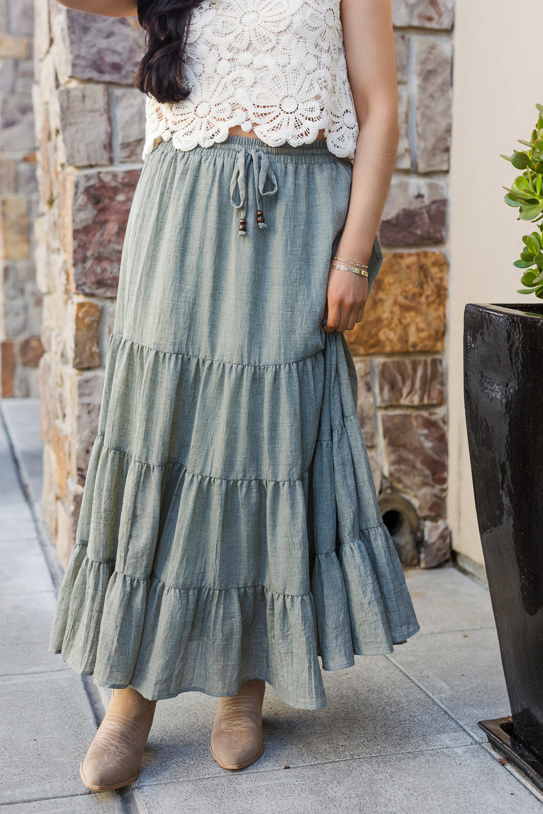 The Island Drift Tiered Maxi Skirt