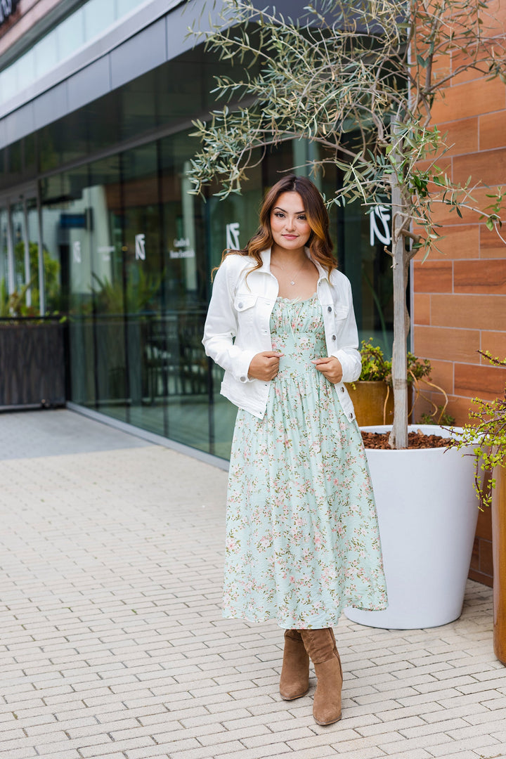 denim jacket and white dress Women's Sneak Peek Do You Ever | Size: L This playful and stylish jacket features a unique white denim fabric that will make you stand out from the crowd The Vintage Washed White Denim
