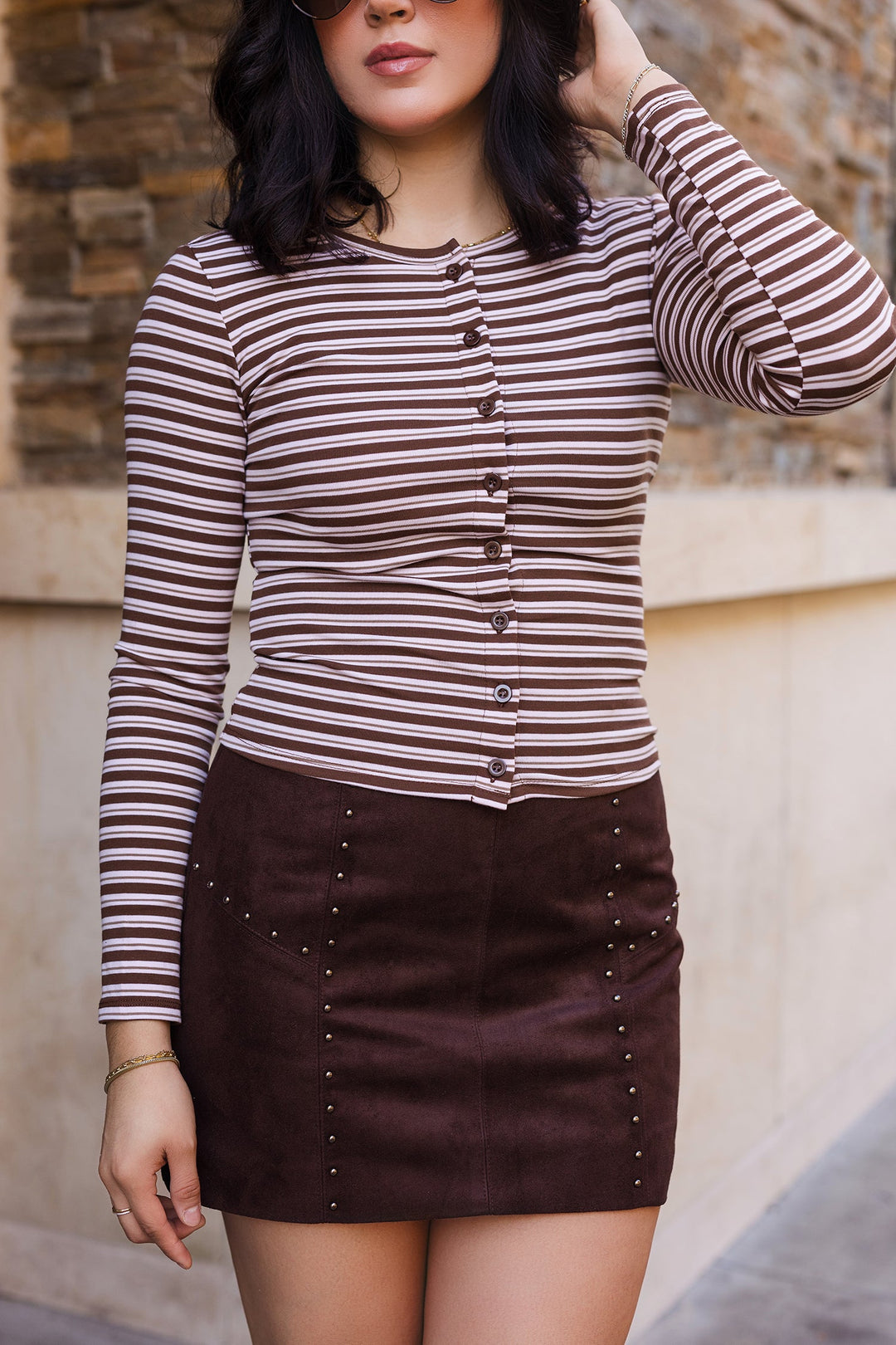 The Tell Me About It Studded Faux Suede Mini Skirt